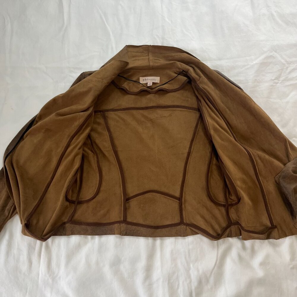 Philosophy Republic Brown Faux Leather Zip Cup Jacket | Size 4 - Picture 7 of 9